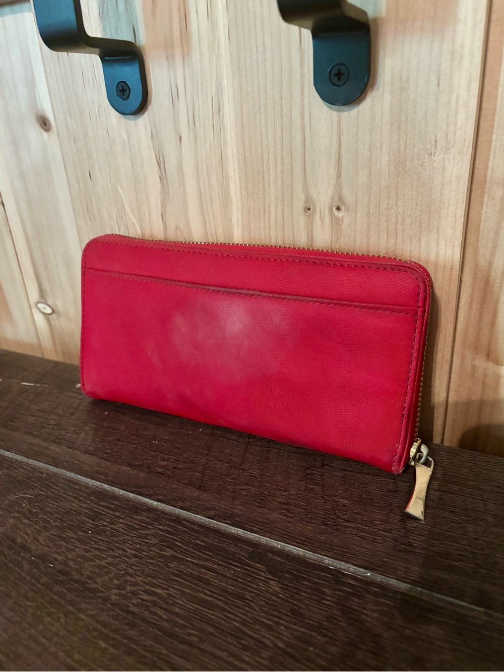 kate spade Red Leather Zip-Around Wallet with Gold Logo - Picture 4 of 5